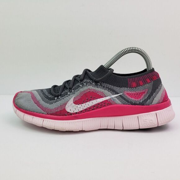Nike Free Flyknit 5 Womens Size 6 Grey Pink Foil Running Shoes 615806 016 - Picture 6 of 13